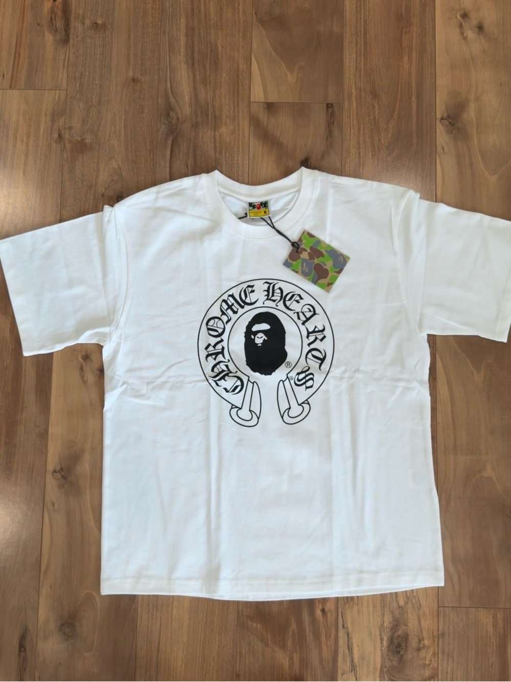 Bape White Short-Sleeve Tee with Black Ape Logo